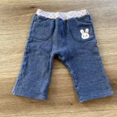ミキハウス　ウサギ刺繍付きダークブルーパンツ　70