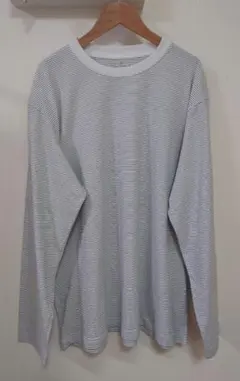 ＊無印良品＊天竺編みクルーネック長袖Tシャツ/白ボーダー紳士XL