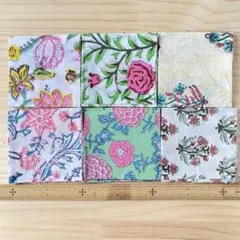 No. 10 インドのブロックプリント生地＊6種類セット　約40㎝×40㎝