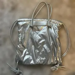 シルバー ナイロン ドローストリングバッグ