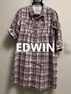 エドウィン　EDWIN チェック柄シャツワンピース　チュニック　七分袖✖️半袖