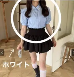 パール付き襟 半袖ブラウス　白ブラウス