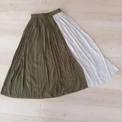 デッサン ロングフレアスカートカーキ ホワイト 切替 おしゃれ オールシーズンのサムネイル