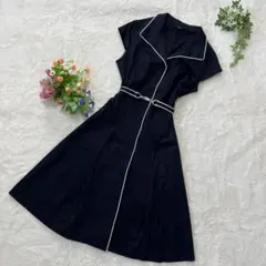 美品　ノースリーブ　シャツワンピース　比翼　Aライン　13AR ネイビー