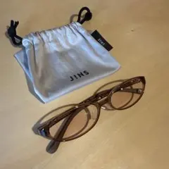 JINS PC用ブラウンオーバル型メガネ 収納袋付き