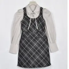 新品【An MILLE】リボンシャツセットワンピース