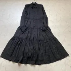 ルルウィルビー ピンドットブラウスワンピース ティアード 総柄 レース 1 黒