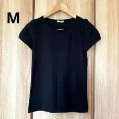 肩フリル Tシャツ　Mサイズ　黒ブラック　半袖　カットソー　トップス　シンプルのサムネイル