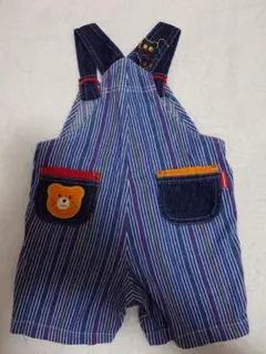 ミキハウス　ストライプ柄ロンパース クマ刺繍付き