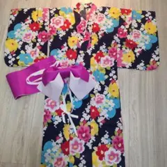 発色鮮やか 花柄 浴衣・帯セット 120～130cm 女の子 美品 子ども