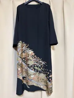 黒留袖　着物リメイクワンピース　正絹