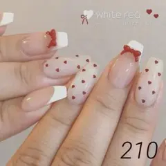 ネイルチップ (№210) ドット　白　赤　リボン　ハート　ワンホン　フレンチ