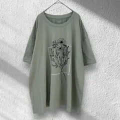 SHEIN グリーン 花柄プリント Tシャツ 1XL 【2XL】