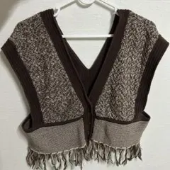 Ungrid フリンジニットベスト ブラウン レイヤード人気デザイン