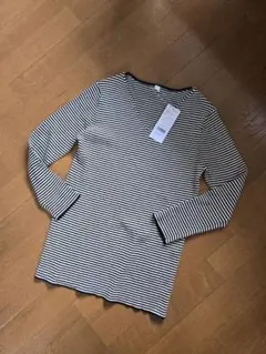 GLOBAL WORK　新品未使用☆リブVネックニット8分袖　着やせボーダー