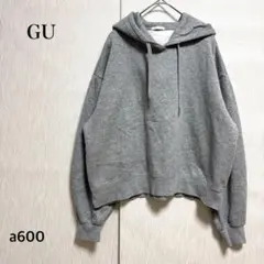 GU/クロップドスウェットパーカー/Ｌ/裏起毛/ドロップショルダー/グレー/秋冬