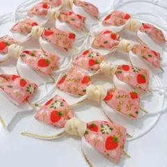 【2】トリミングチョーカー　いちご柄ピンクリボン 10本