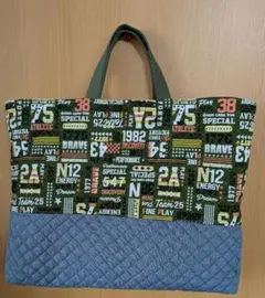 ハンドメイド　レッスンバッグ　お道具袋　手提げ　入園入学　英語柄　キルト