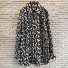 ウール100％ モノトーン 総柄 シャツ ブラウス 長袖　ビンテージ