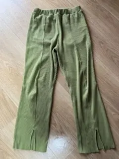 オリーブグリーン センターライン　イージー　リブカジュアルパンツ F