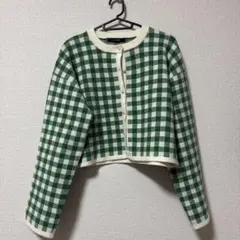 チェック柄クロップドカーディガン グリーン