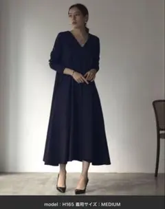 ネイビー ワンピース M フレア ストレッチワンピース 卒業式入学式フォーマル