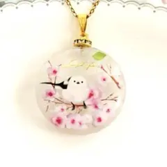 シマエナガのネックレス【ローズクォーツ】御守り 10月の誕生石 オルゴナイト