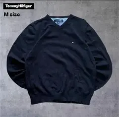 トミーヒルフィガーワンポイント刺繍ロゴVネックニットブラックMサイズ