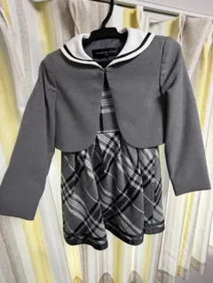 【美品】グレー チェック柄 ドレスとジャケット セット 110サイズ