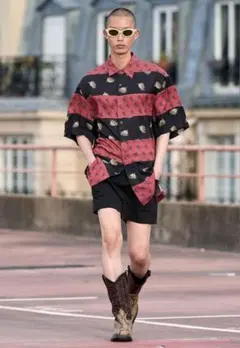 Dries Van Noten ボタニカル半袖シャツ 花 レーヨン ボーダー