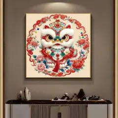 11CTクロスステッチキット風水縁起ライオンの刺繍作成キット60×60cm古絹布