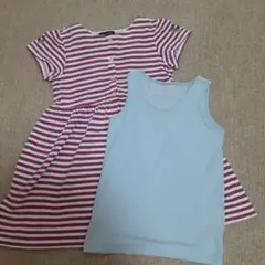 BeBe 半袖ピンクストライプワンピースとエアリズム肌着　サイズ　110