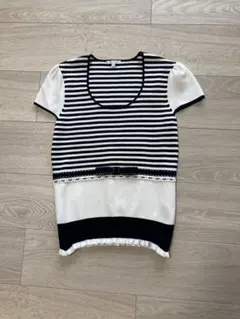 【美品】TO BE CHIC パフスリーブ　ボーダーリボンニットのサムネイル