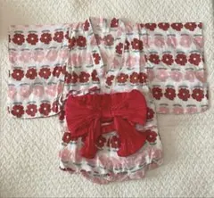 futa futa バースデイ浴衣 甚平 95サイズ 帯付き 花柄 レトロ