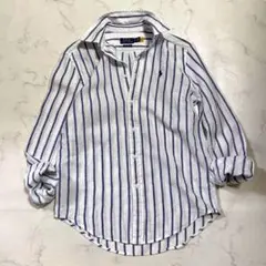 ポロラルフローレン ストライプ リネンシャツ ポニー ホワイト×ブルー XS