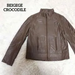 クロコダイル　羊革　レザージャケット　ノーカラー　ブラウン　S