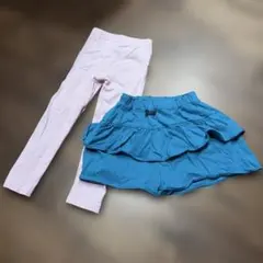 フリル付き青ショートパンツとピンクレギンスセット　80cm