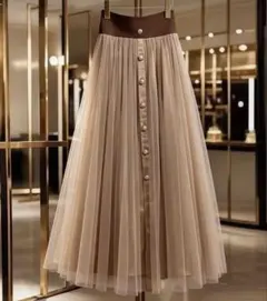 大きいサイズ ロングスカート 3XL ブラウン チュール