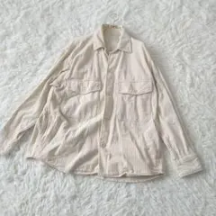 GU ジーユー 太畝コーデュロイ CPOシャツジャケット Lアイボリー