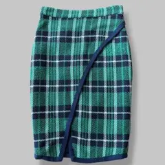【美品】シーニューヨーク チェックスリットペンシルラップスカート コクーン 緑