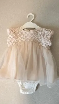 プティマイン　チュールレースOPロンパース&ヘアバンドセット　ピンク　80