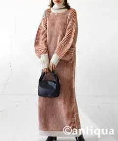 値下げ antiquaレトロニットワンピースオレンジ未使用