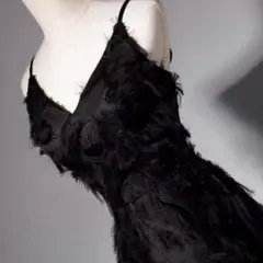 ブラックドレス 前撮り 結婚式 フェザードレス 二次会 黒　S 黒　ドレス