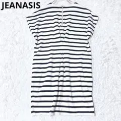 ジーナシス　ひざ丈ワンピース　フレンチスリーブ　ボーダー　ジップ　カジュアル