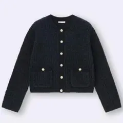 【美品】GU　ツイーディーニットカーディガン　M ネイビー