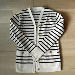 ミラオーウェン　金釦デザインロング丈カーディガン　ボーダー　0