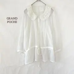 GRANDPOCHE 花柄レースカラー レイヤードカラー シアーブラウス 白 L