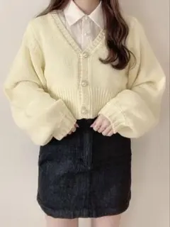 GRL パールボタンショート丈ニットカーディガン