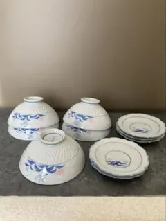 有田焼　茶碗、小皿　各5客セット 白地花柄　【未使用品】