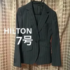 洋服の青山 HILTON ストライプ 黒 パンツスーツ 7号